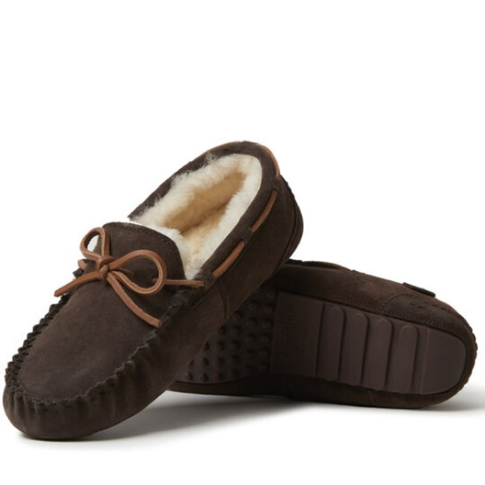 Fireside by Dearfoams Genuine Suede & Genuine Shearling-Lined Moccasin Slippers